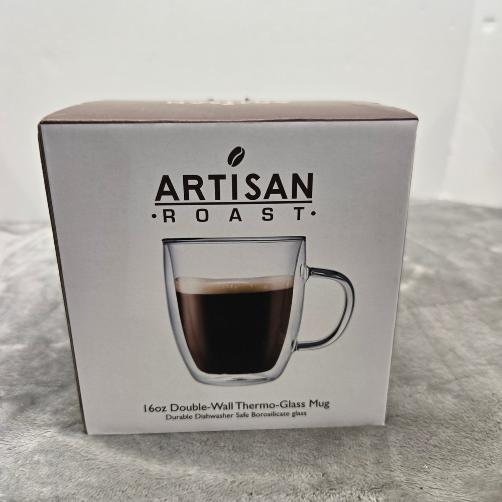 Godinger Artisan Roast 16oz Double Wall Thermo Glass Mug Borosilicate 18104
